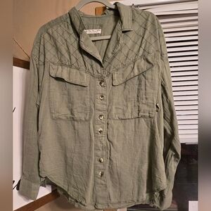 Free People We The Free Silver Lining Quilted Shirt Olive Green Small